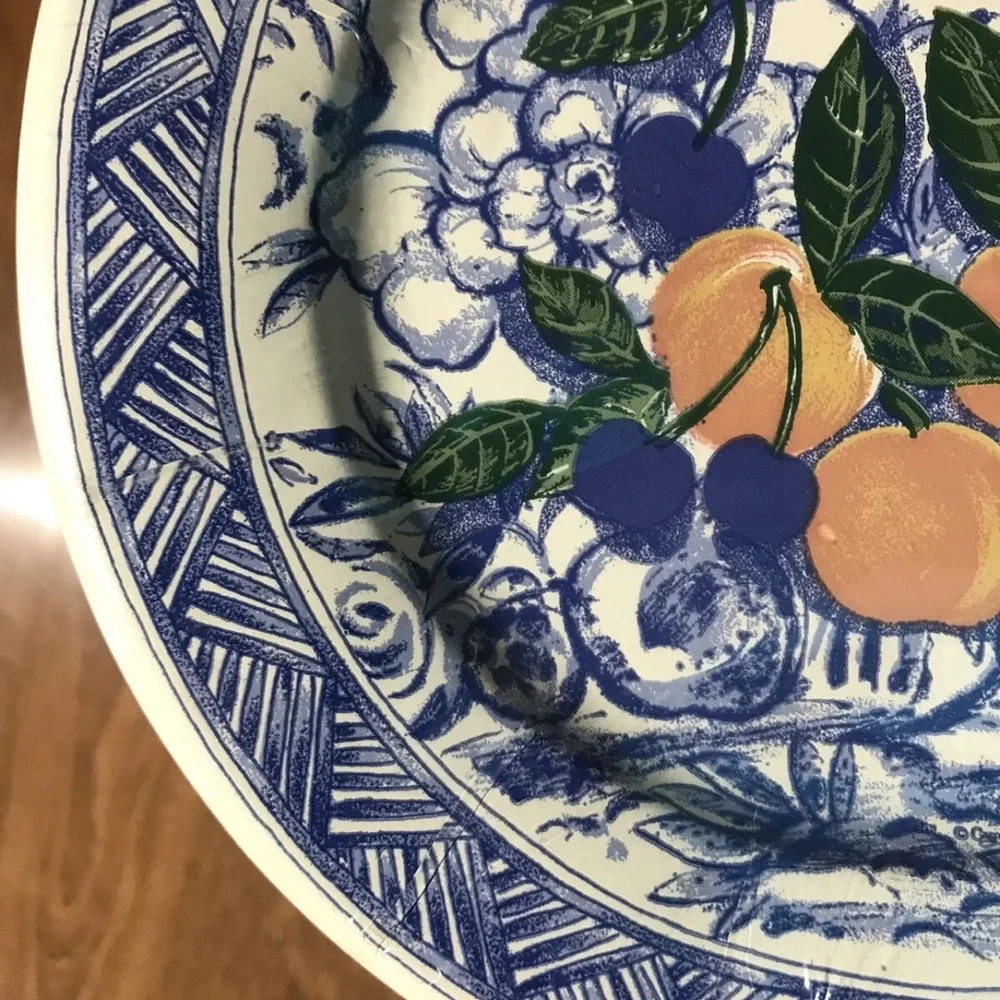 Isabelle De Borchgrave Caspari Salad Dessert Paper Plates Blue White Apricot Lot